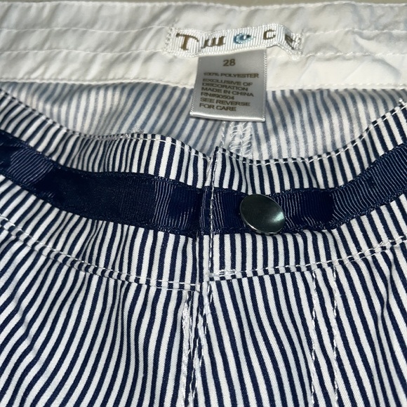 Swim trunks 28 TW 👁 CE Navy Pinstripe Swimming Unlined Velcro Fly 9 Inseam - Picture 3 of 11